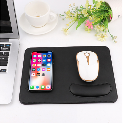 PU Leather Wrist Rest Mouse Pad with Wireless Charger